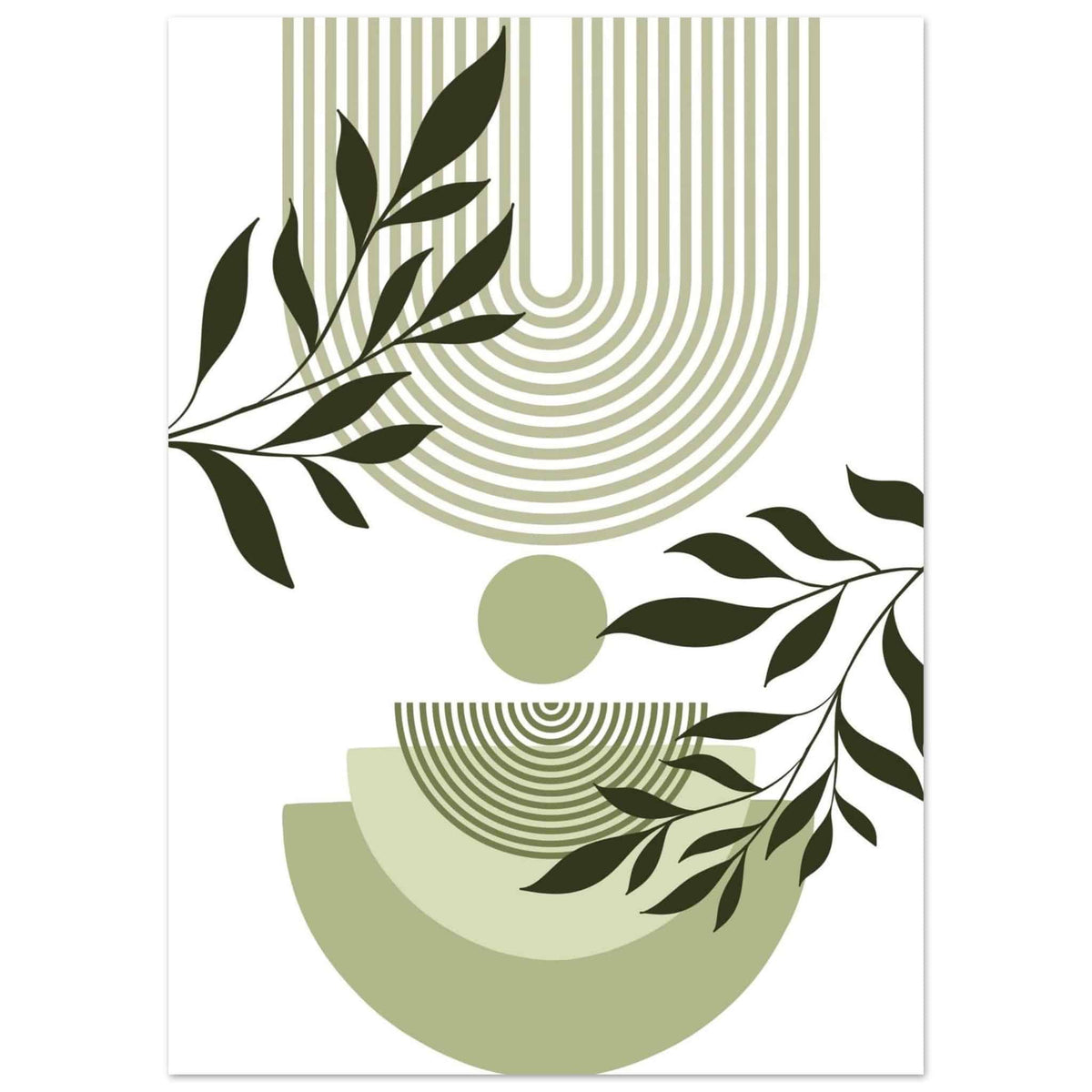 Artfulprints Poster Boho – Green curve  - 50x70 cm - Groen