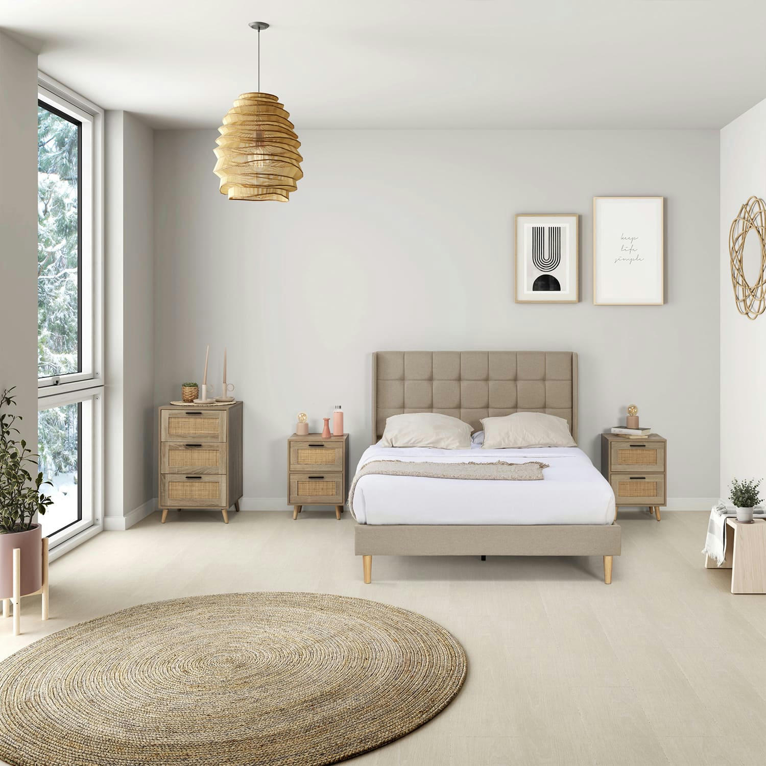 ESTHER - Cadre de lit rembourré 30 cm, 150x190 cm, Beige