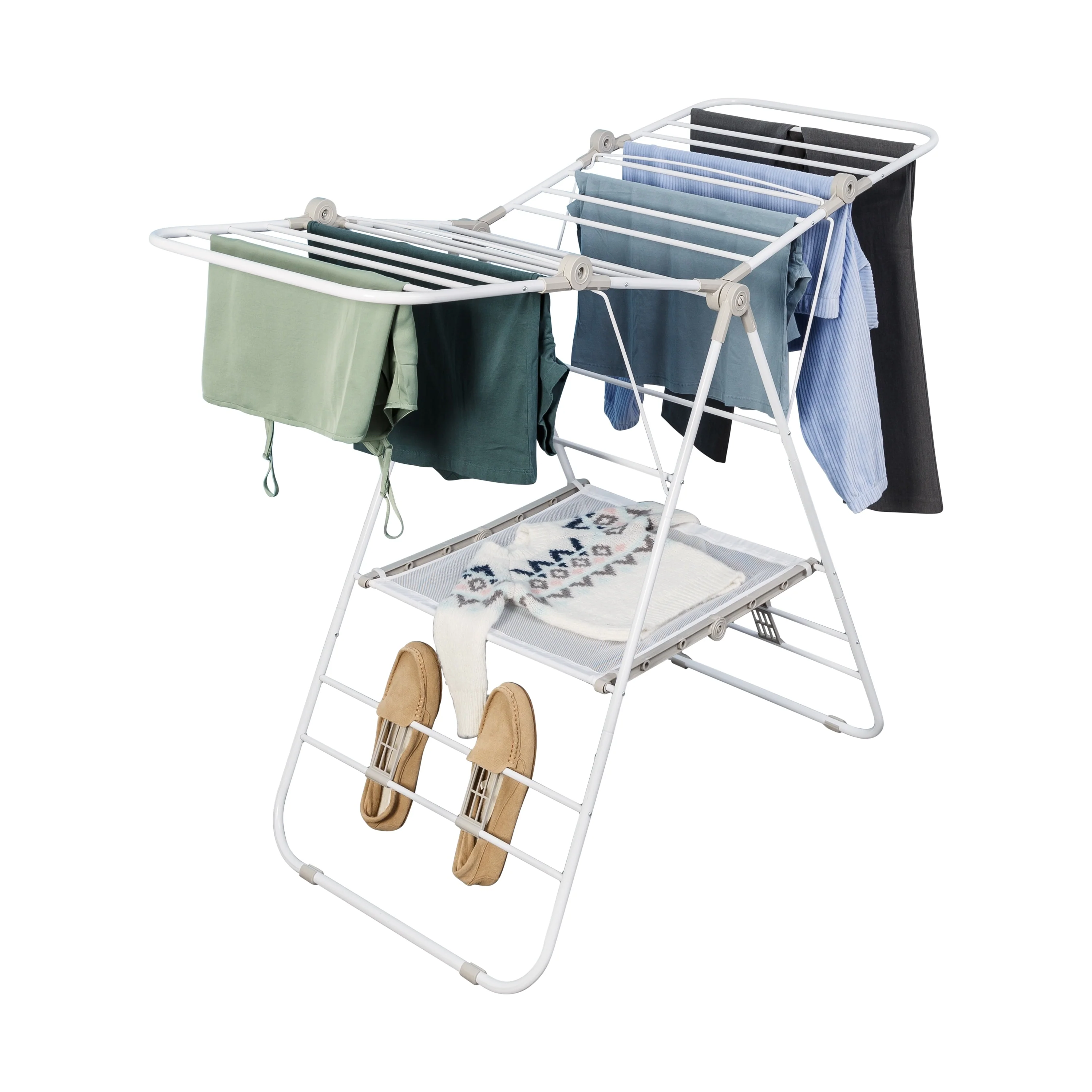 Honey-Can-Do White Expandable and Folding Gullwing Clothes Drying Rack