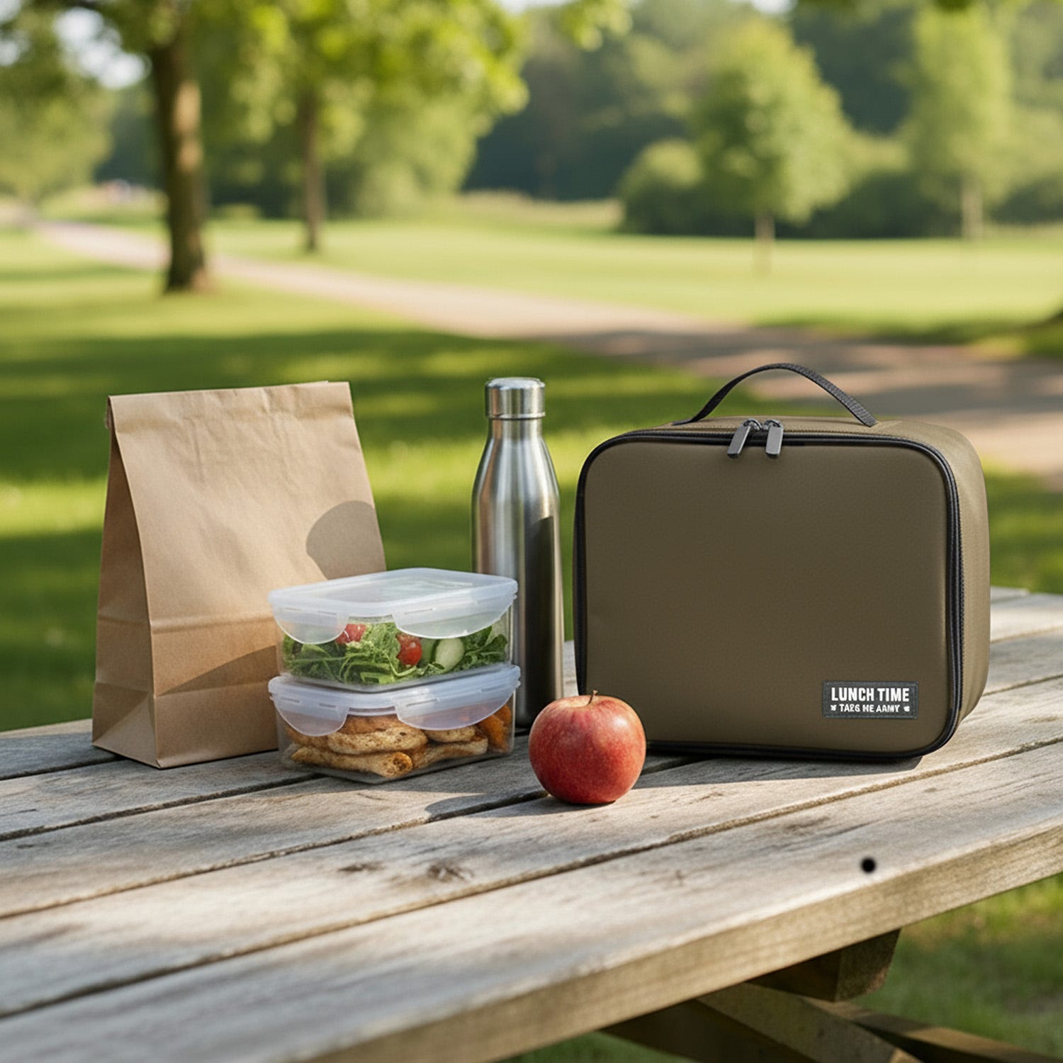 Borsa porta pranzo termica marrone 6 L con 2 contenitori