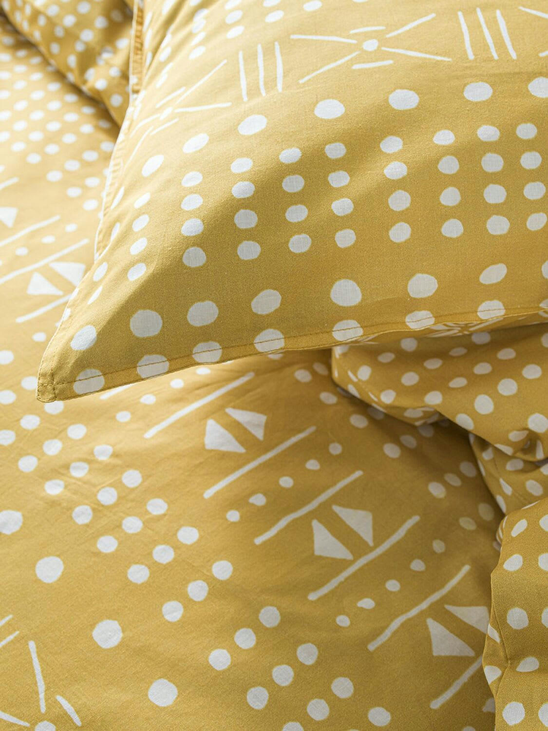 VIKTOR - Parure de lit 2 personnes imprimé en Coton Jaune 240x260 cm