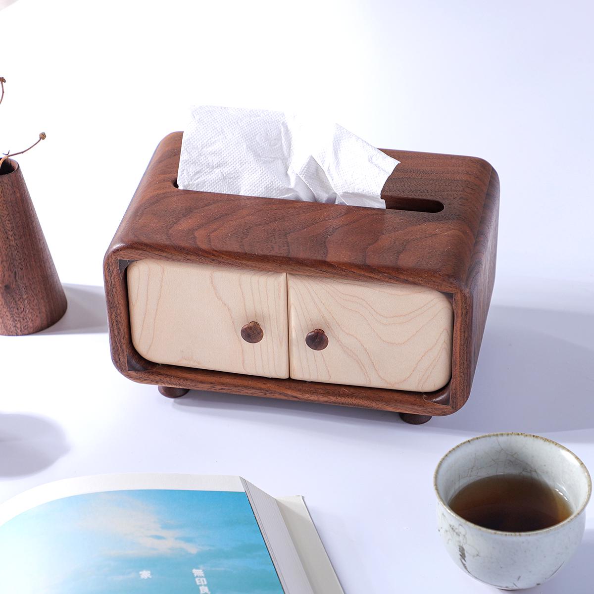 Mini Wooden Tissue Box, Handmade Creative Cabinet-design Tissue Box Cover for Small Packs, Housewarming gift, Japandi Wooden Home Decor