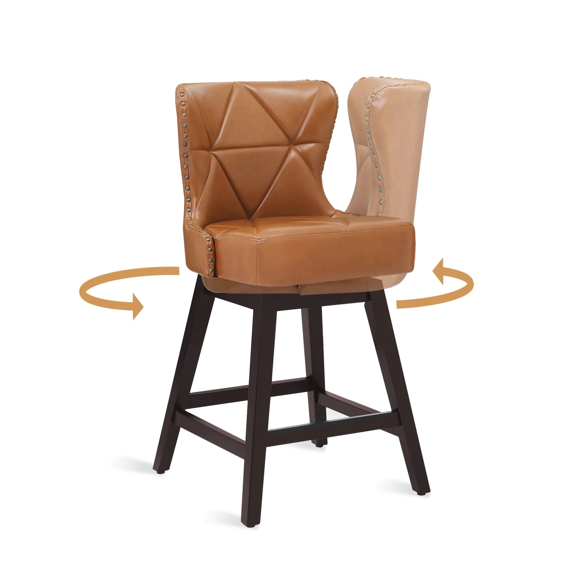 LUE BONA 26 in. Mid-Century Modern Swivel Bar Stools Faux Leather and Linen Counter Stools with Wood Frame（Set of 3）