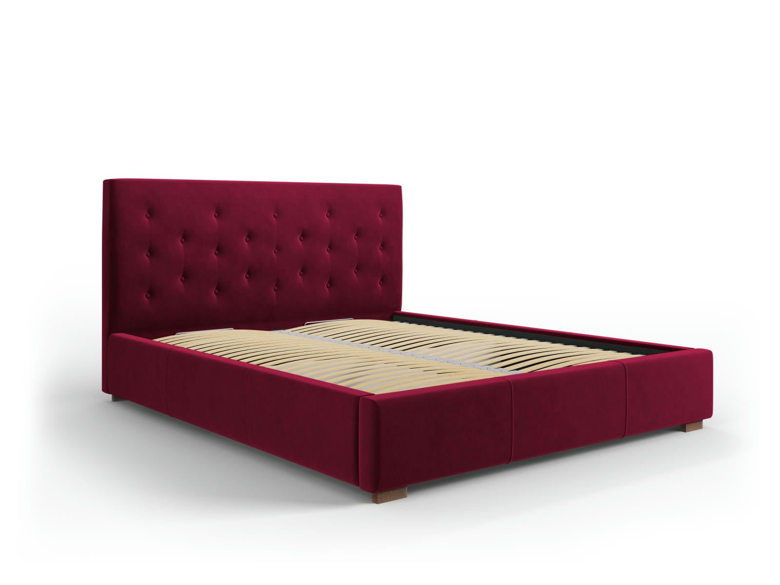 SERI - Lit coffre avec tête de lit 160x200 cm en velours rouge foncé
