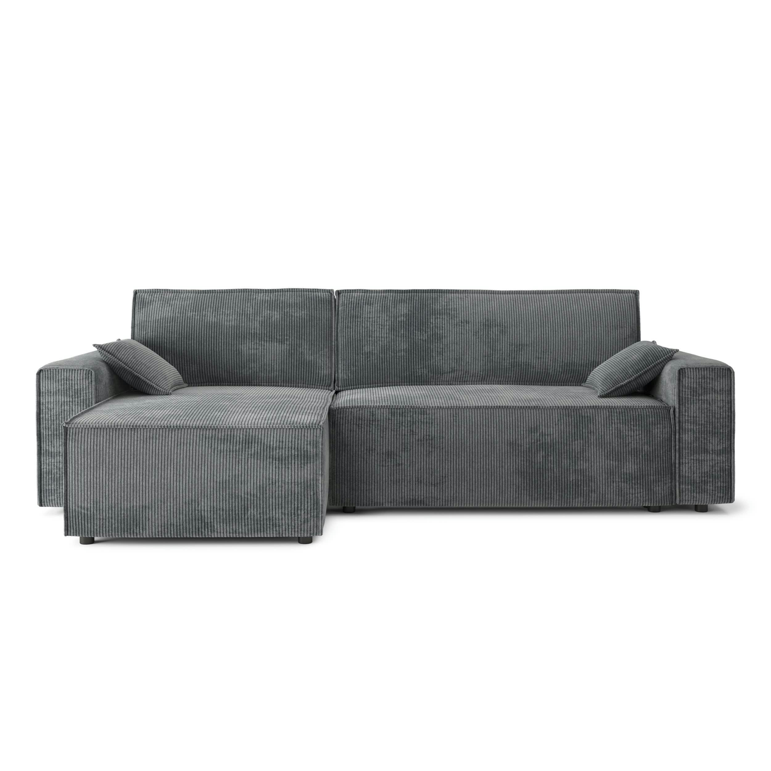 DURIF - Canapé d'angle convertible 4 places en velours côtelé gris souris