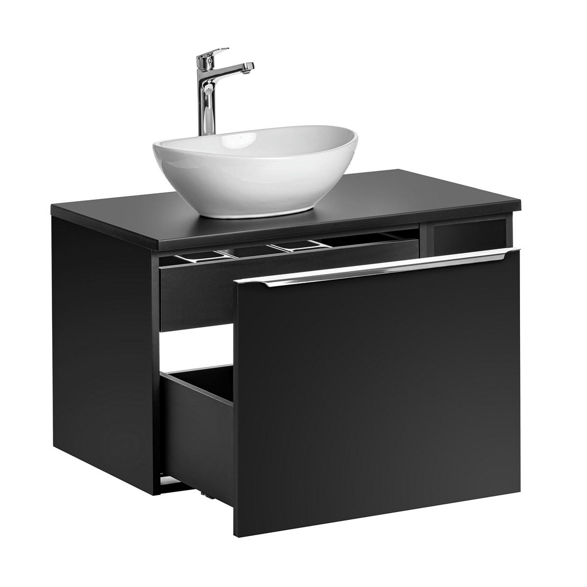 - Meuble simple vasque 80cm 2 niches noir