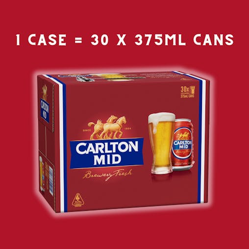 Carlton Draught Mid, Mid Strength Beer with Crisp Finish, Classic Australian Lager, 3% ABV, 375mL (Case of 30 Cans)