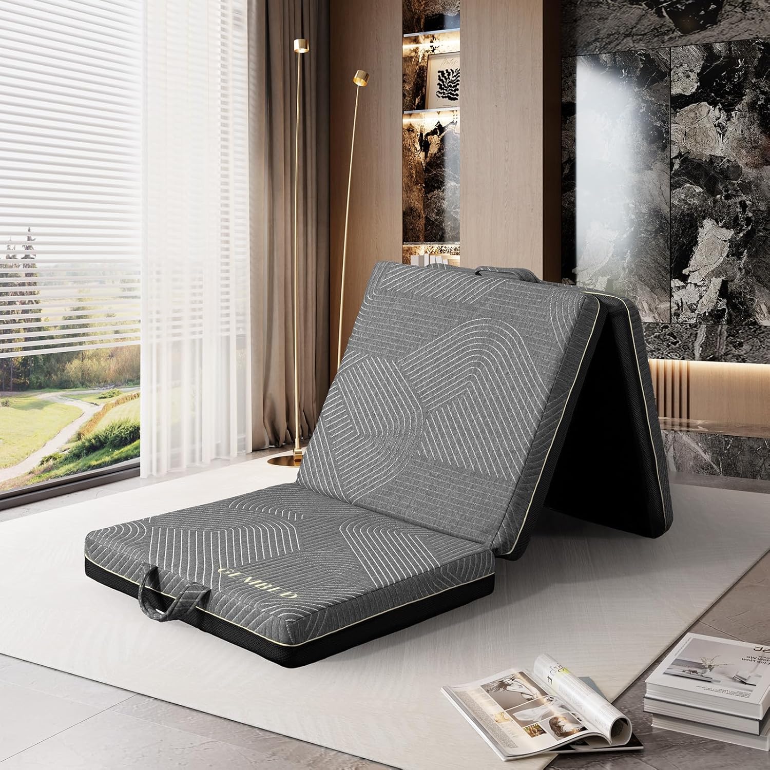 Tri Folding Mattress Single Size - Memory Foam Tri-fold Mattress, Handle & Non-Slip Bottom, Portable Foldable Sofa Bed Floor Mattres Chair for Travel RV Camping Guest Yoga - 4 Inch, 75x25x4