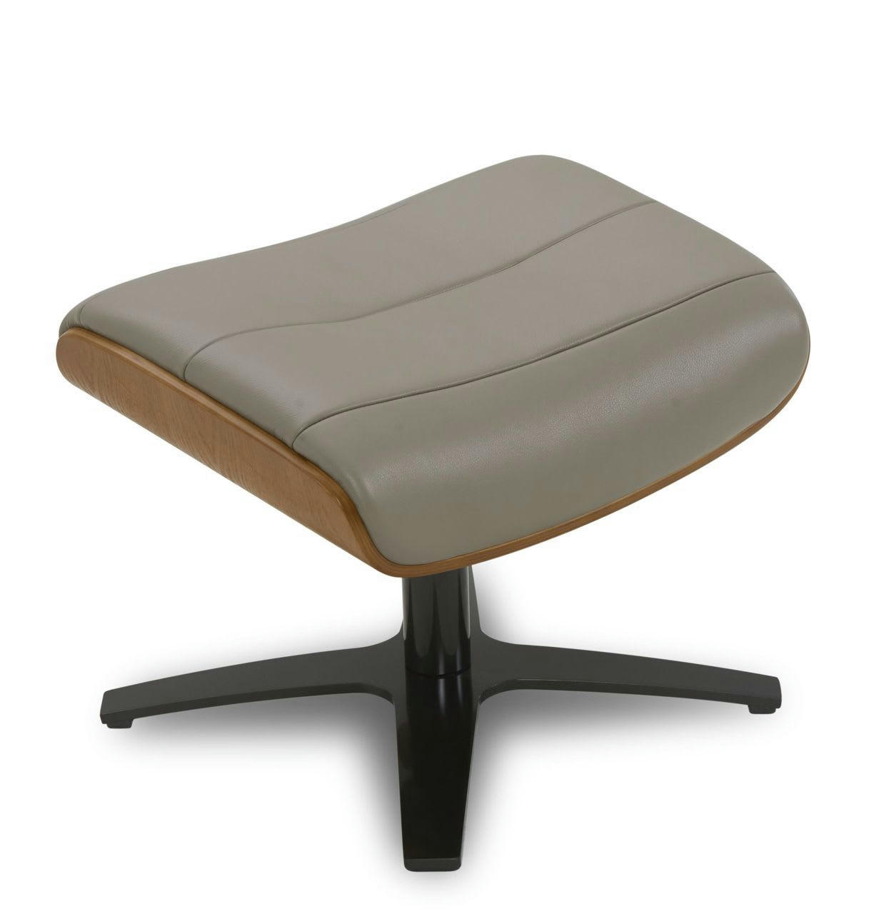 VÉGA - Pouf en Cuir et Chêne Naturel - Cuir Taupe