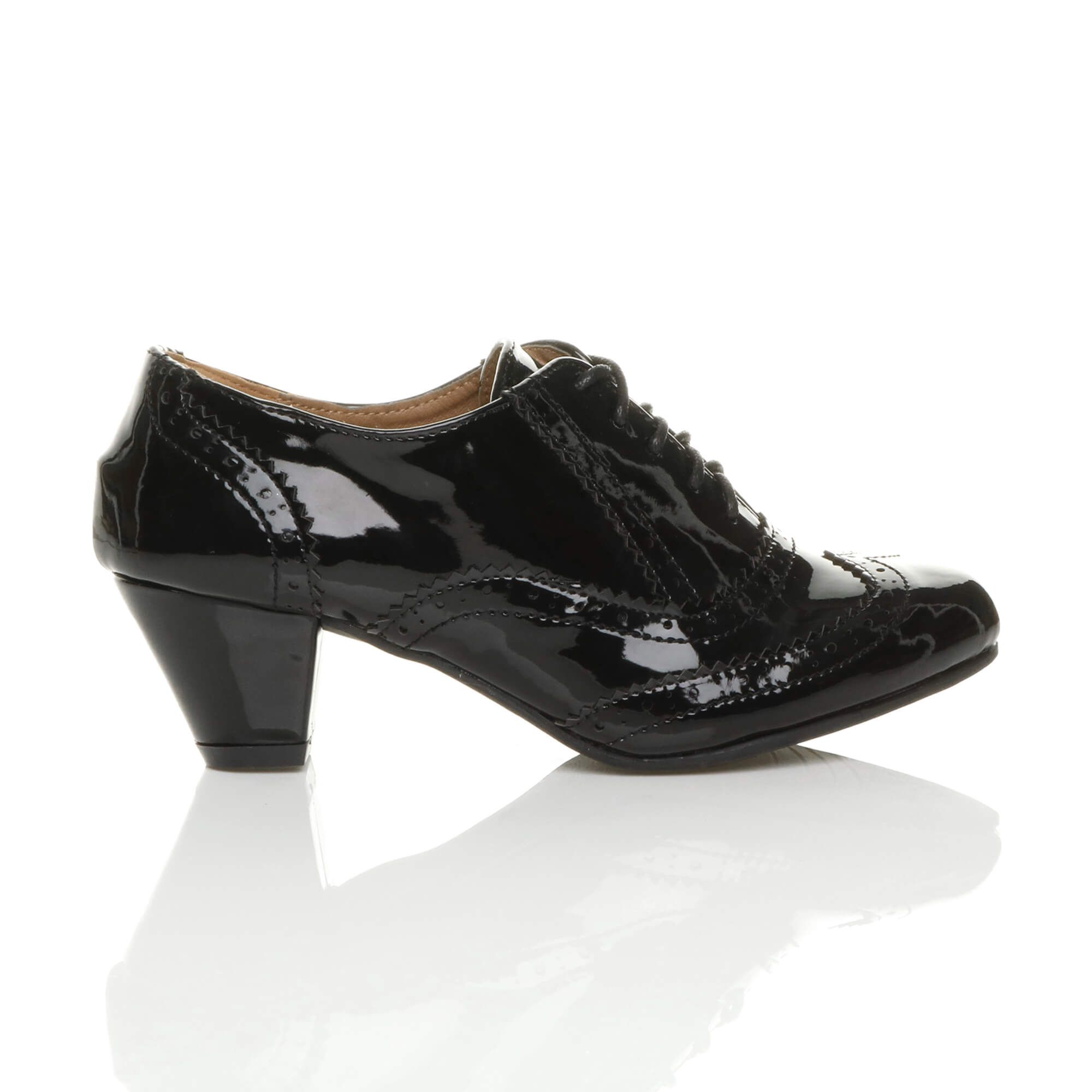 AJVANI Mid Cuban Heel Brogue Ankle Shoe Boots