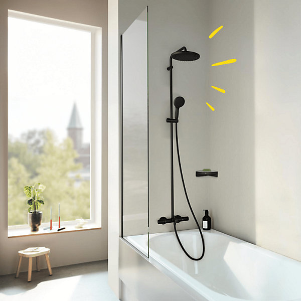 Colonne bain douche thermostatique GROHE Vitalio Start System noir mat   Tablette de douche d'angleStart Cube