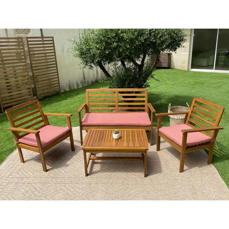 LOMA - Salon de jardin en bois d'acacia 4 places coloris terracotta