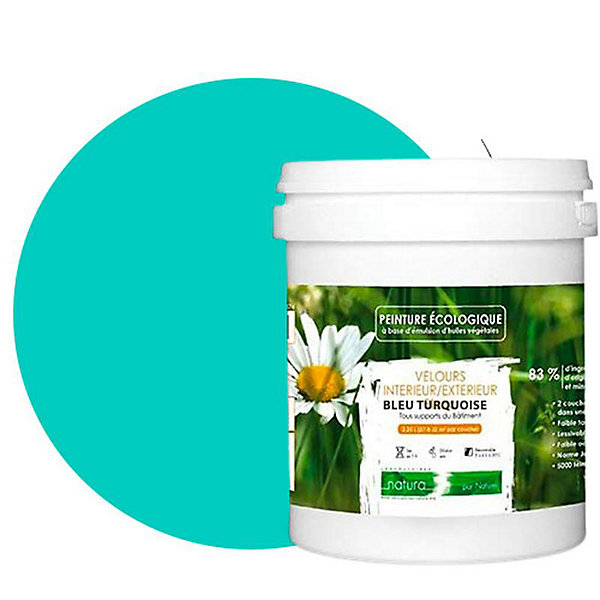 Bleu Turquoise Peinture interieur exterieur aspect velours Natura - Bleu Turquoise - 1L