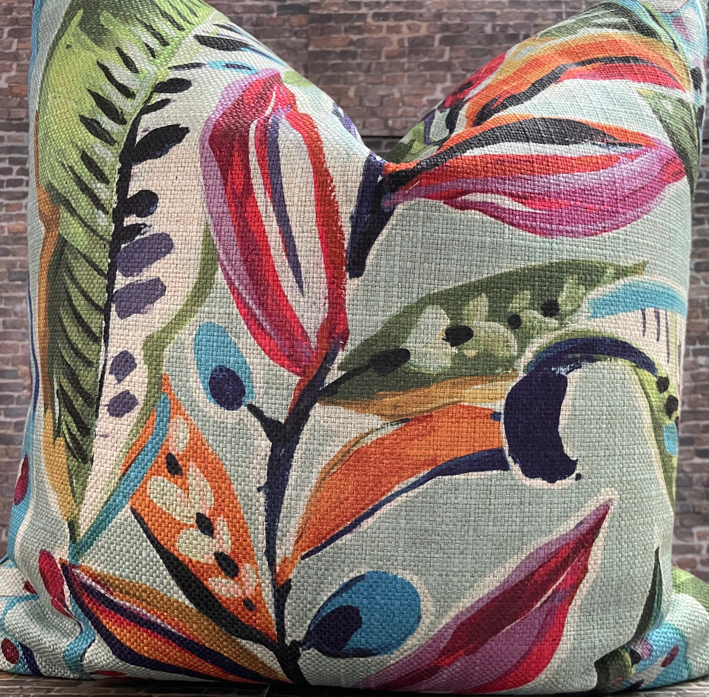 Designer Pillow Cover, Birds of Paradise, Indoor Outdoor, Tropical Leaf, ENQ, Carnival