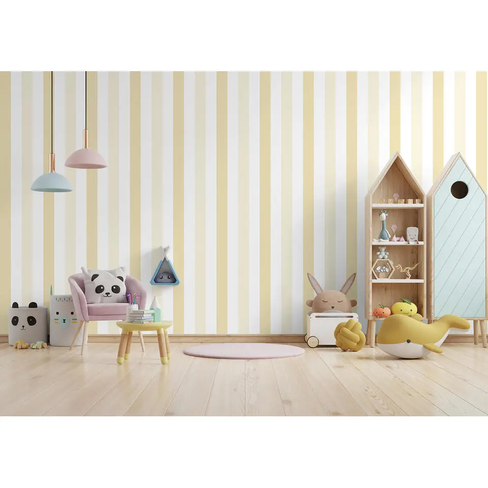 Sanders & Sanders behang strepen geel en wit - 53 cm x 10 m