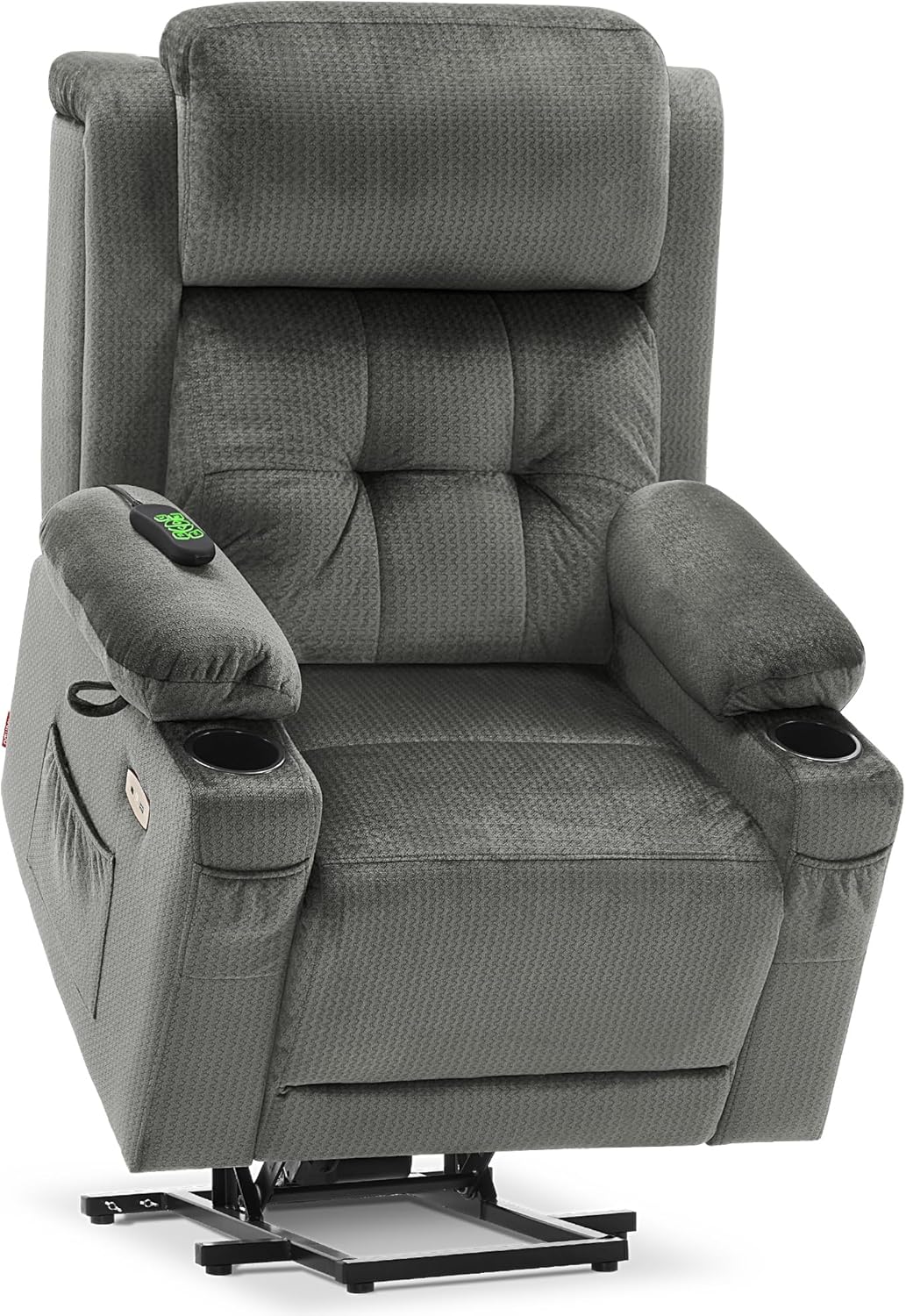 MCombo Large Triple Motor Power Lift Recliner Chair with Massage and Heat for Elderly People, Adjustable Headrest, Infinite Position, USB Ports, Fabric 7662 (Grey, Large)