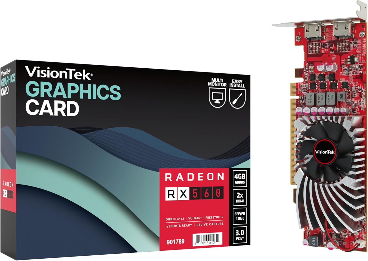 VisionTek AMD Radeon RX 560 4GB GDDR5 Low Profile Small Form Factor Video Graphics Card for PC ITX SFF HTPC 128-Bit DirectX 12, 50W Bus Power, PCI Express 3.0 x8, Dual HDMI