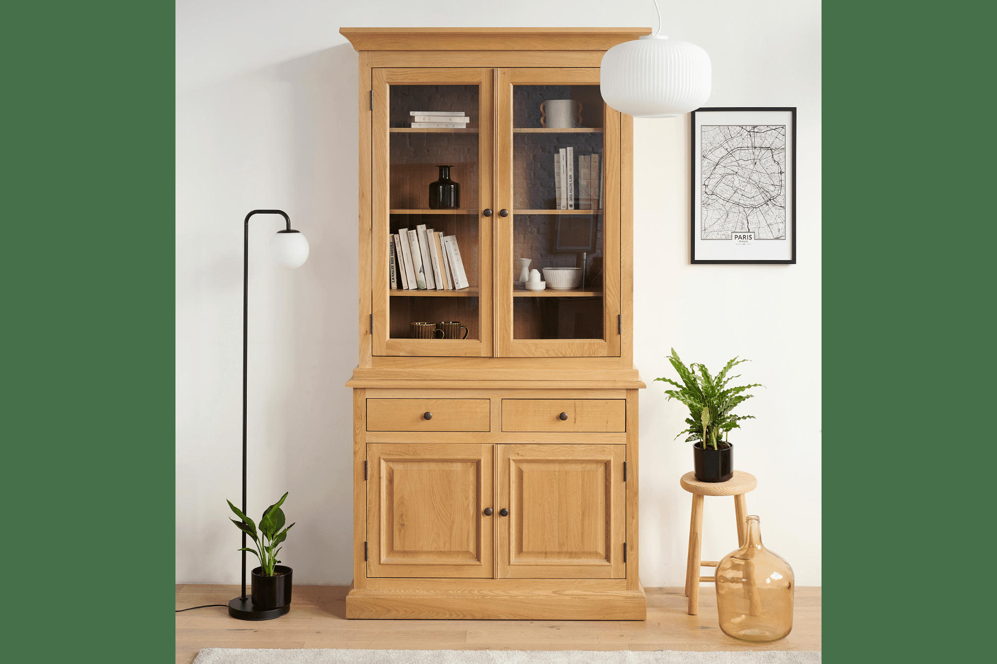 VICTORIA - Buffet vaisselier en chêne 2 portes vitrées 2 tiroirs 2 portes bois