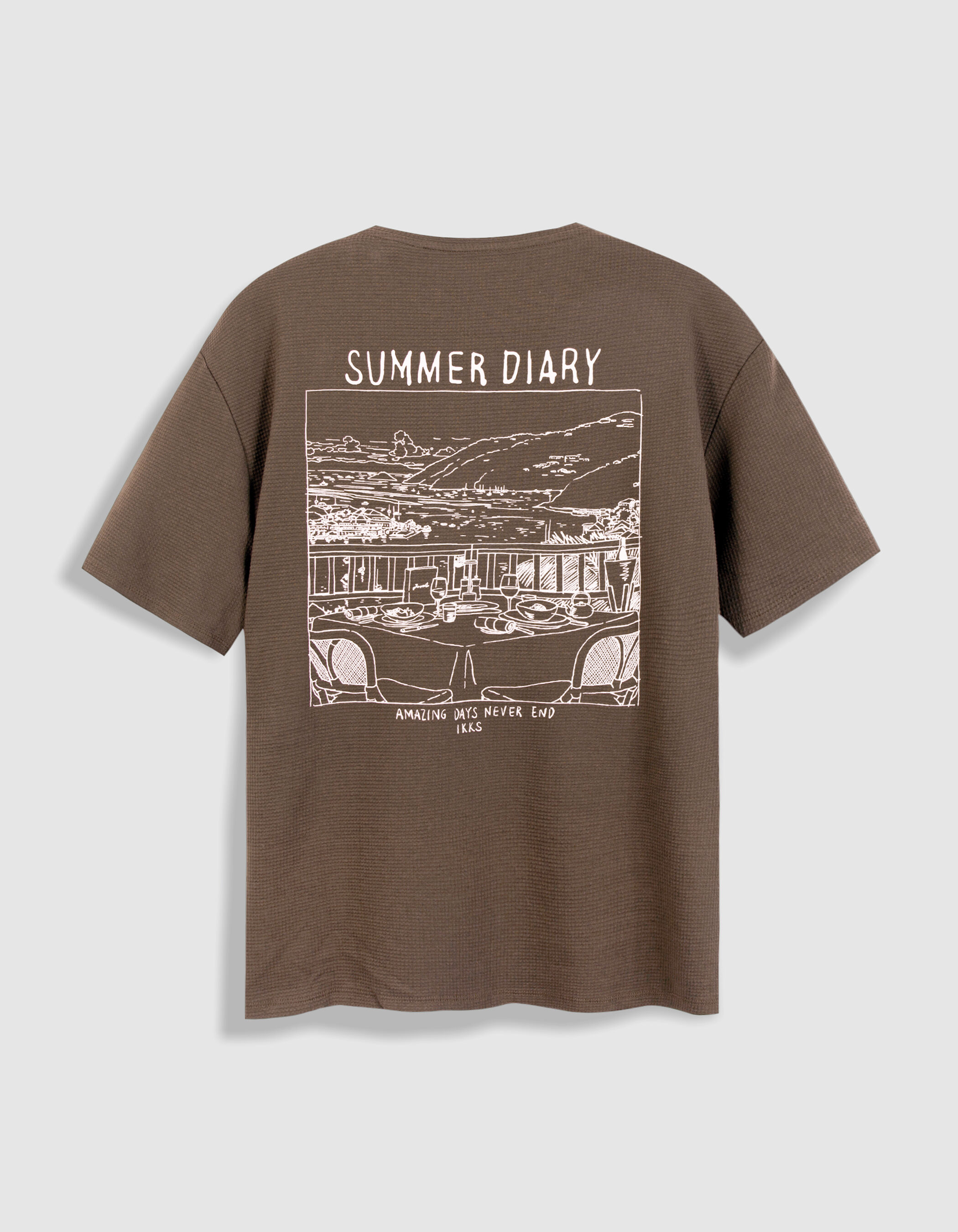 T-shirt col rond kaki nid d'abeille visuel dos Homme