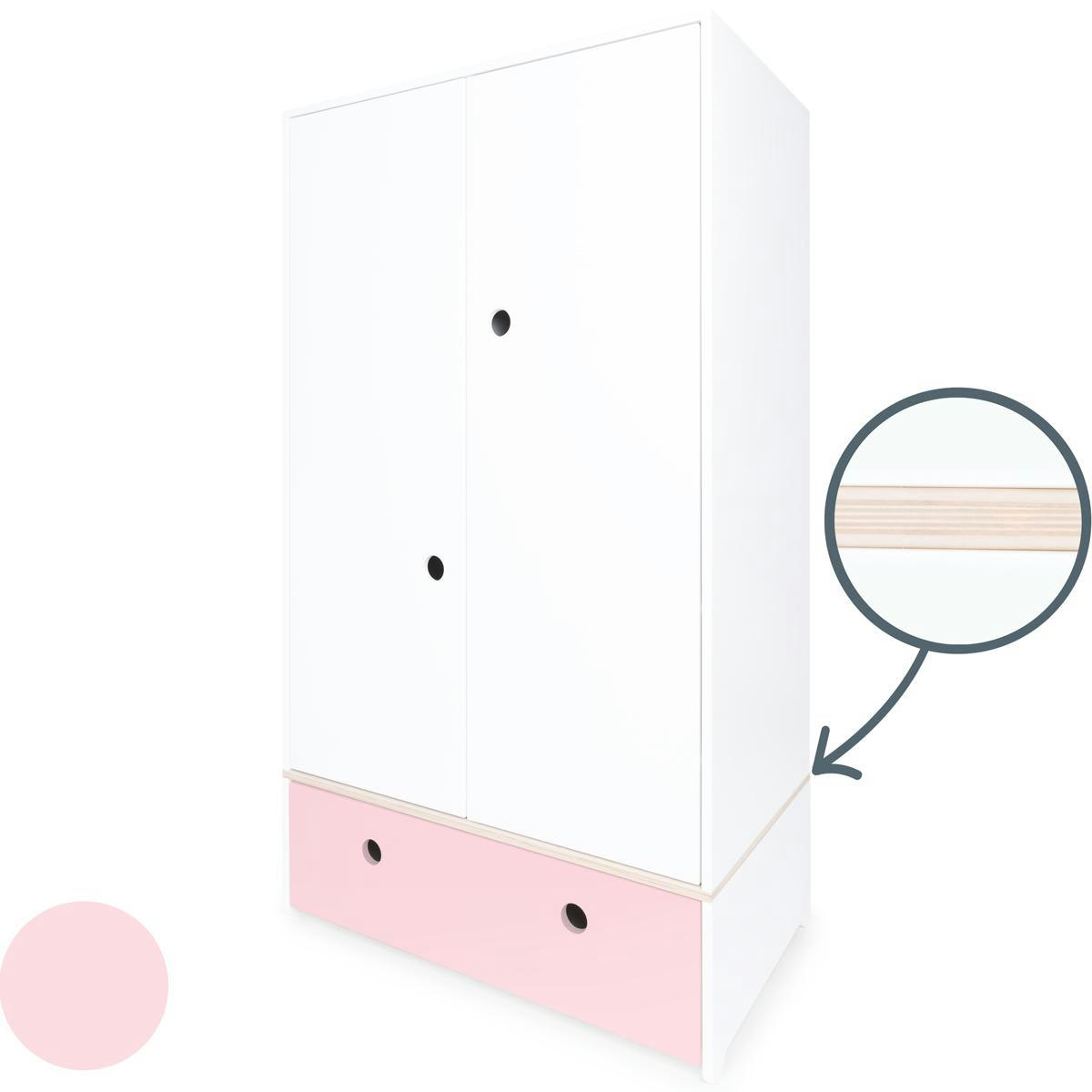 COLORFLEX - Armoire 2 portes façade tiroir rose pastel