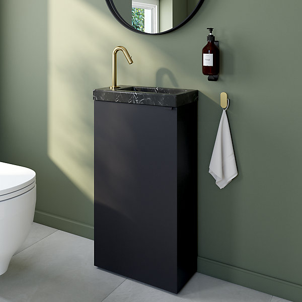 Meuble lave-mains à poser noir mat l.44 cm Imandra   plan vasque effet marbre noir, GoodHome
