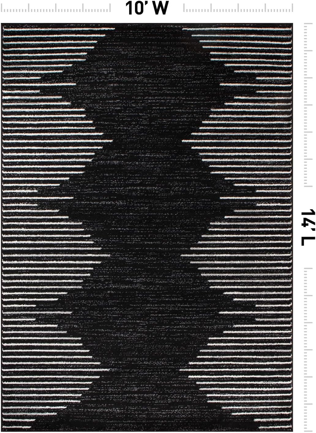 Rugshop Bohemian Stripe Stain Resistant High Traffic Living Room Kitchen Bedroom Dining Home Office Area Rug 10' x 14' Black