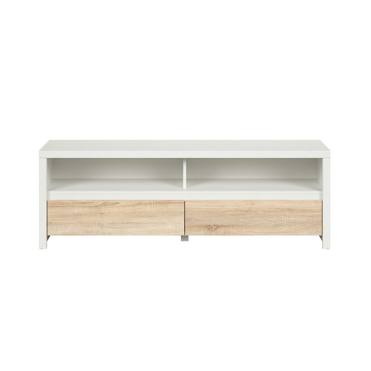 - Meuble TV 2 tiroirs 143 cm panneaux agglomérés naturel et blanc