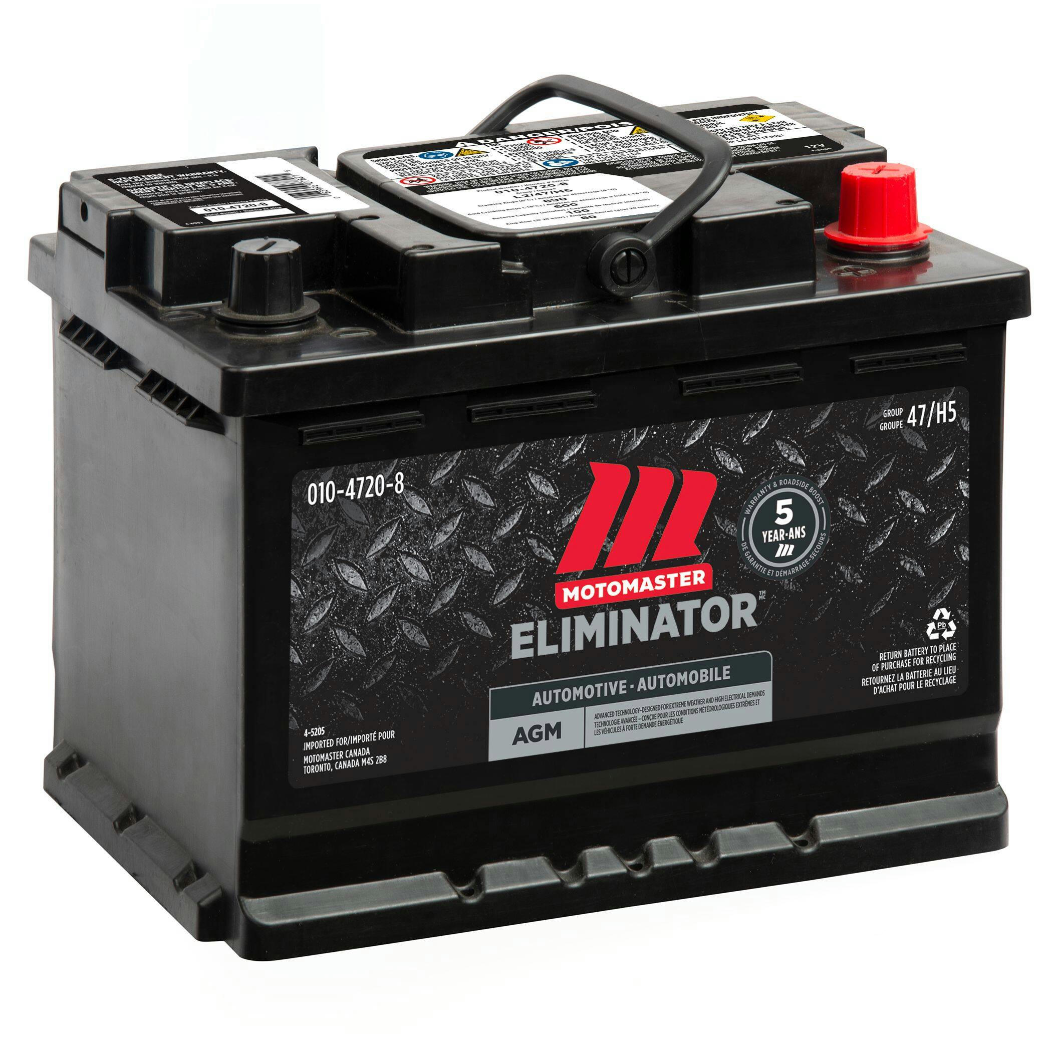 MOTOMASTER ELIMINATOR AGM Group Size 47 (H5/L2) Battery, 600 CCA