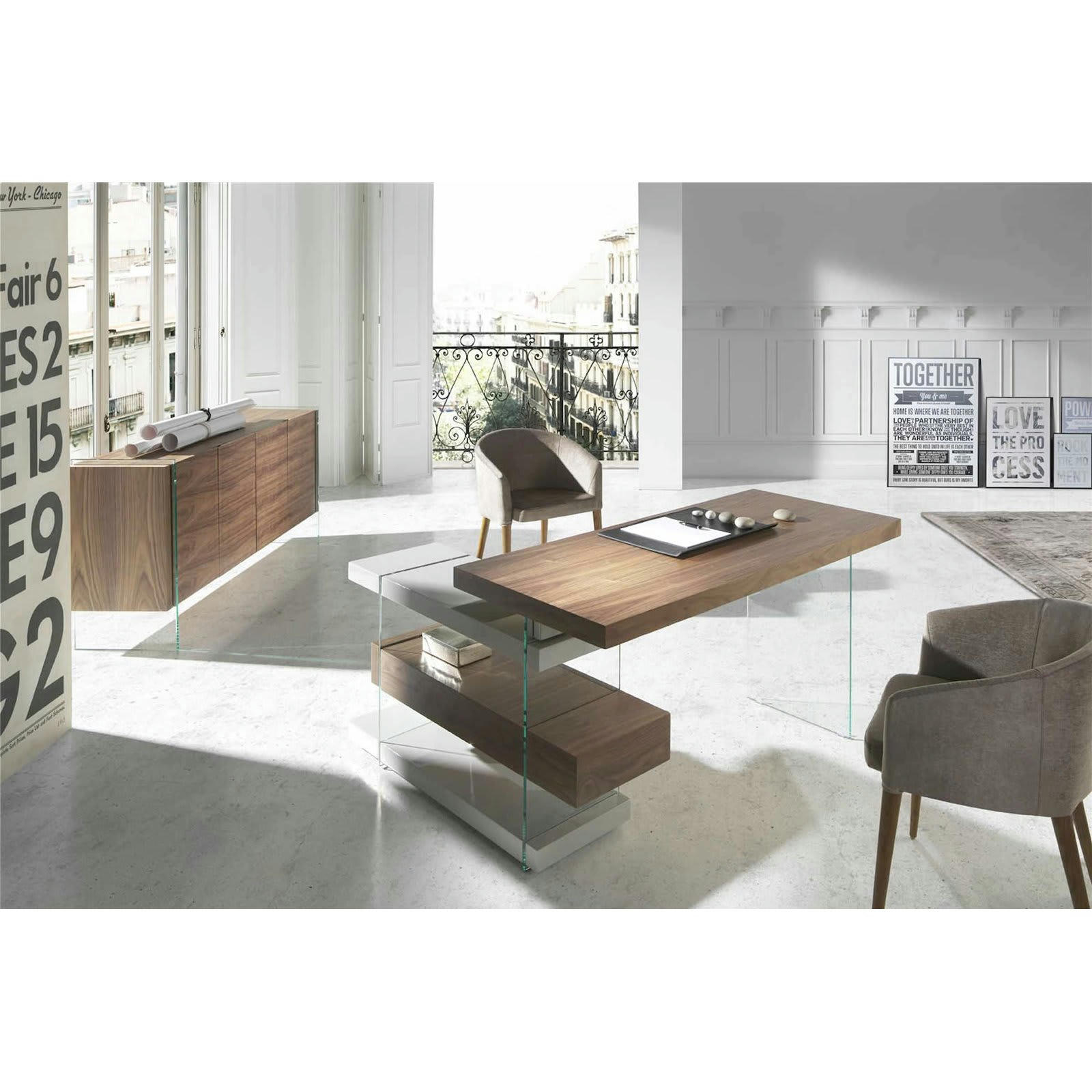 - Bureau Verre Bois foncé