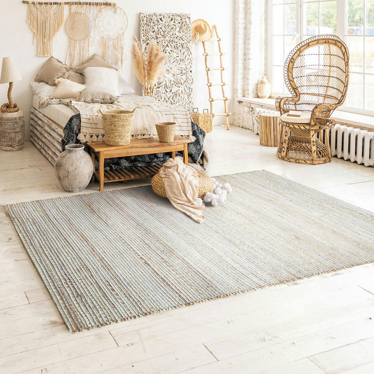 MARAGE - Tapis tissé et tressé en jute et coton naturel 160x230