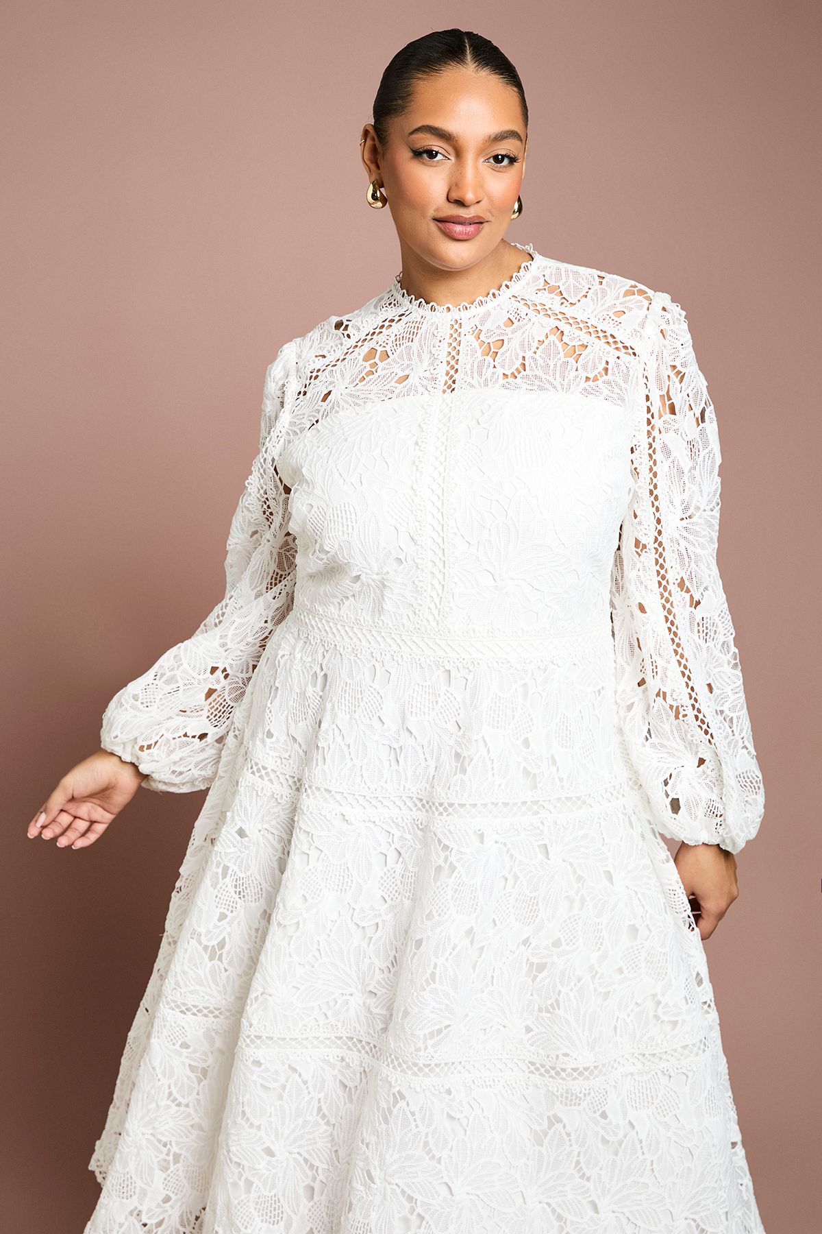 Coast Plus Lace Panelled Long Sleeve Dress