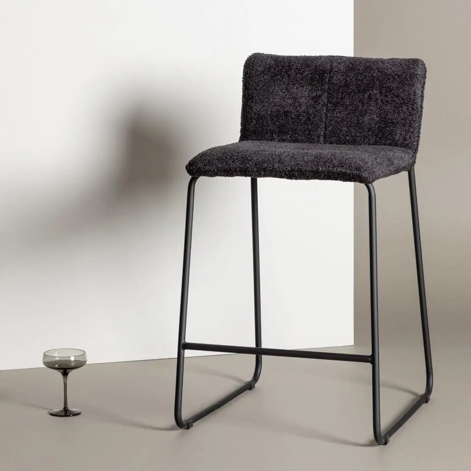 Barstoel Zwart Stof - Zithoogte 65cm - Bisbee - Set van 2