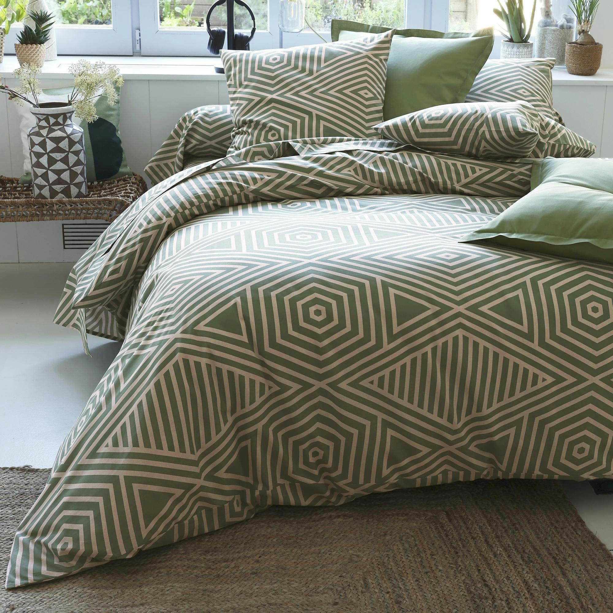 THEO - Housse de couette 140x200 vert lichen en coton