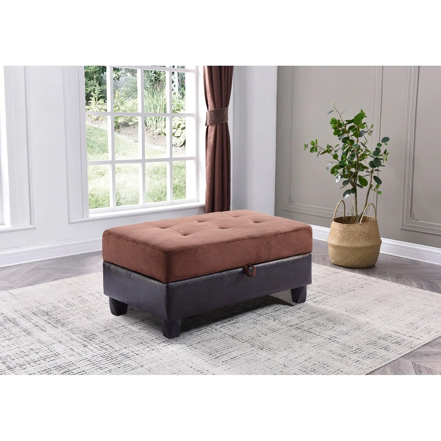 Tufted Upholstered Storage Ottoman - 37 - Dark Brown and Black