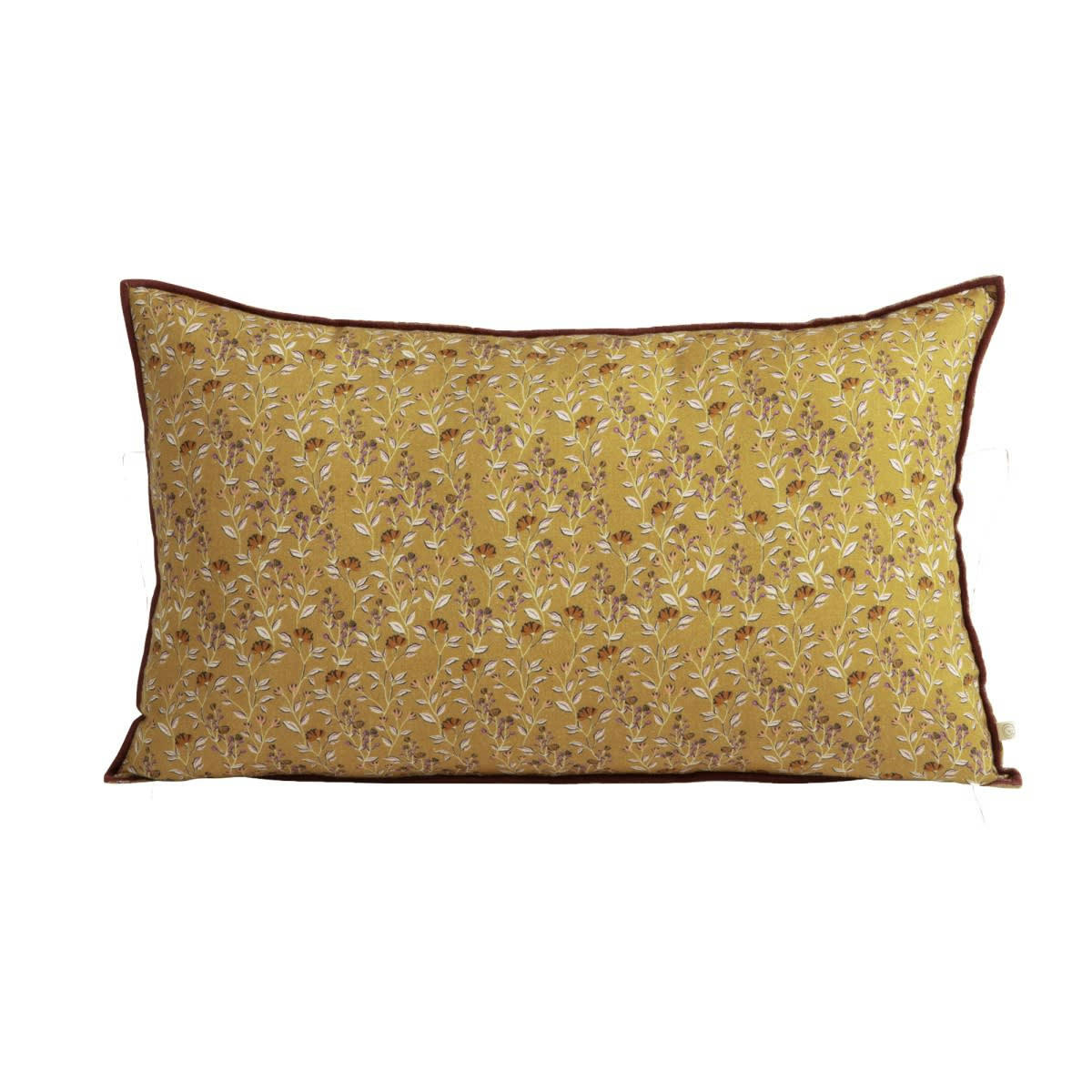 MAINTENANT - Housse de coussin en lin imprimé fleuri jaune 40x65