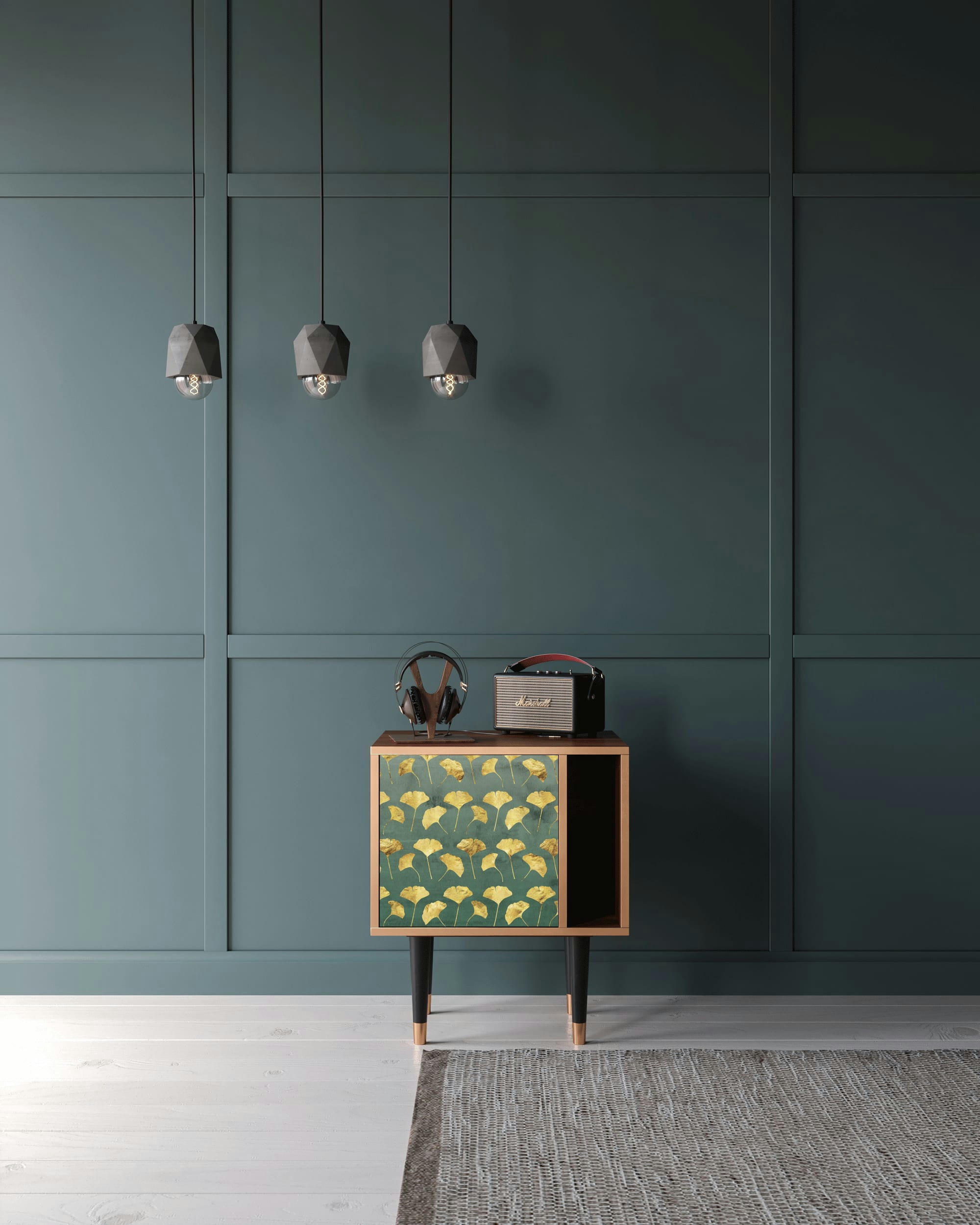 GINGKO LEAVES - Table de chevet vert et jaune 1 porte L 58 cm