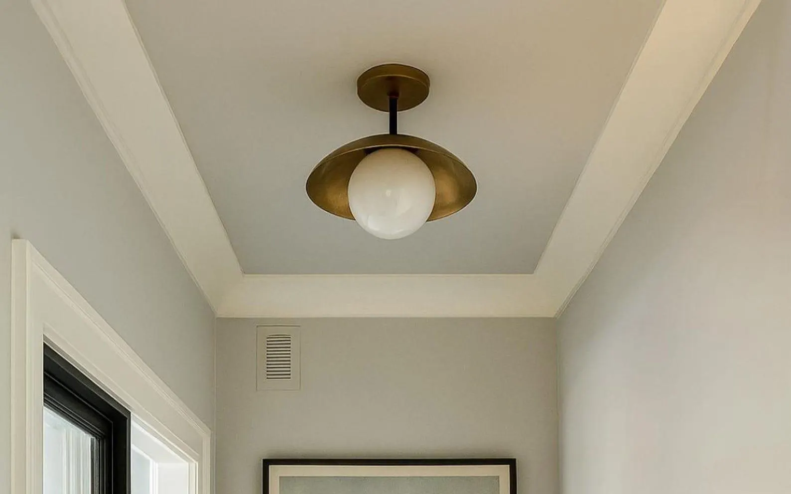 Mid-Century Modern Flush Mount Ceiling Light | Brass Glass Globe Chandelier | Minimalist Rustic Lighting Fixture