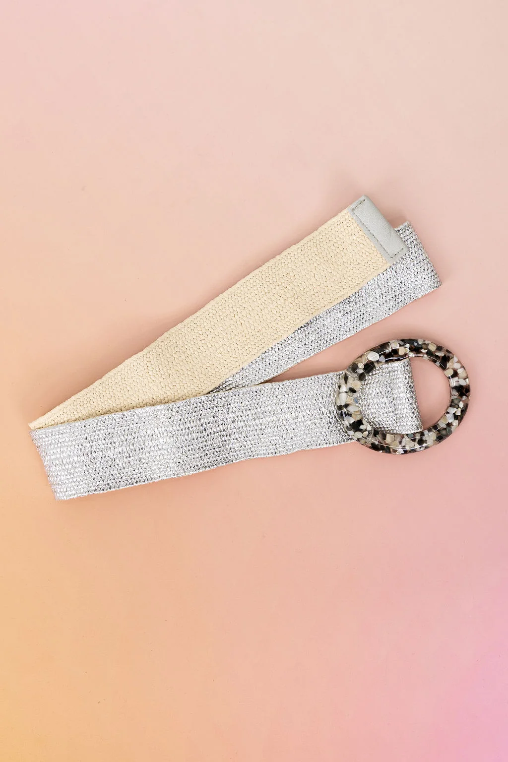 Extra Length Stretch Belt with Stone Circle Buckle in Silver