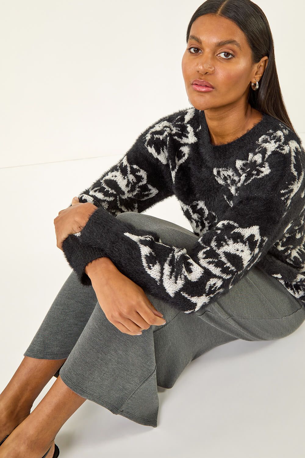 Roman Fluffy Floral Knit Jumper
