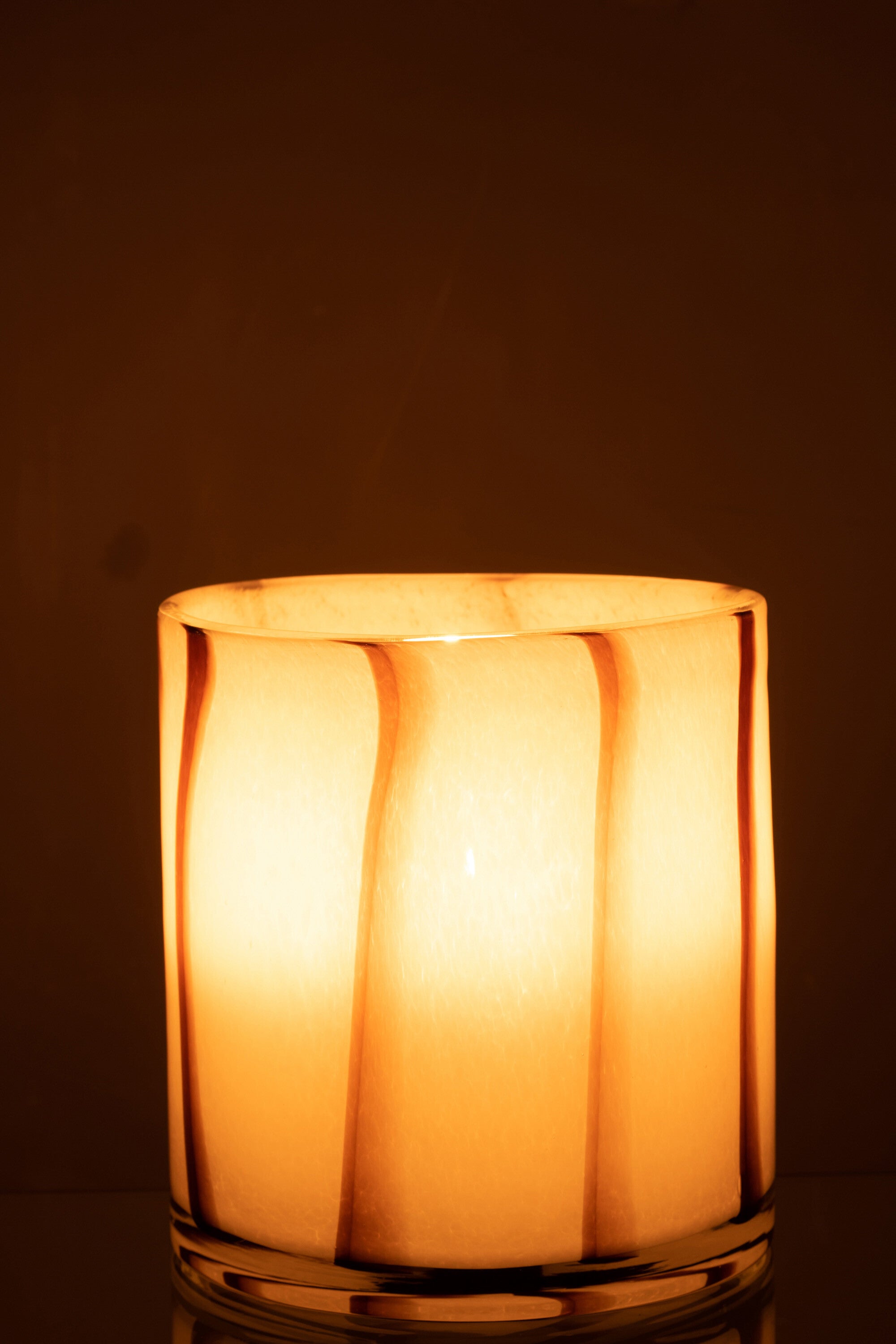 J-Line windlicht Strepen Safari - glas - wit bruin - medium