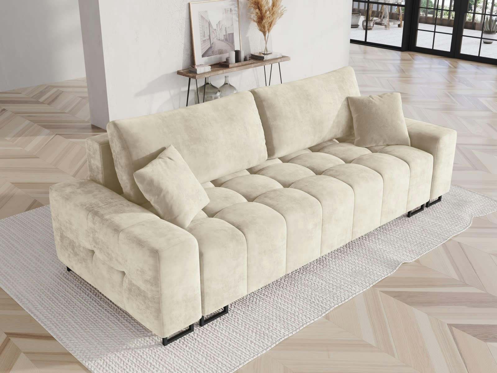 BYRON - Canapé 3 places en velours beige