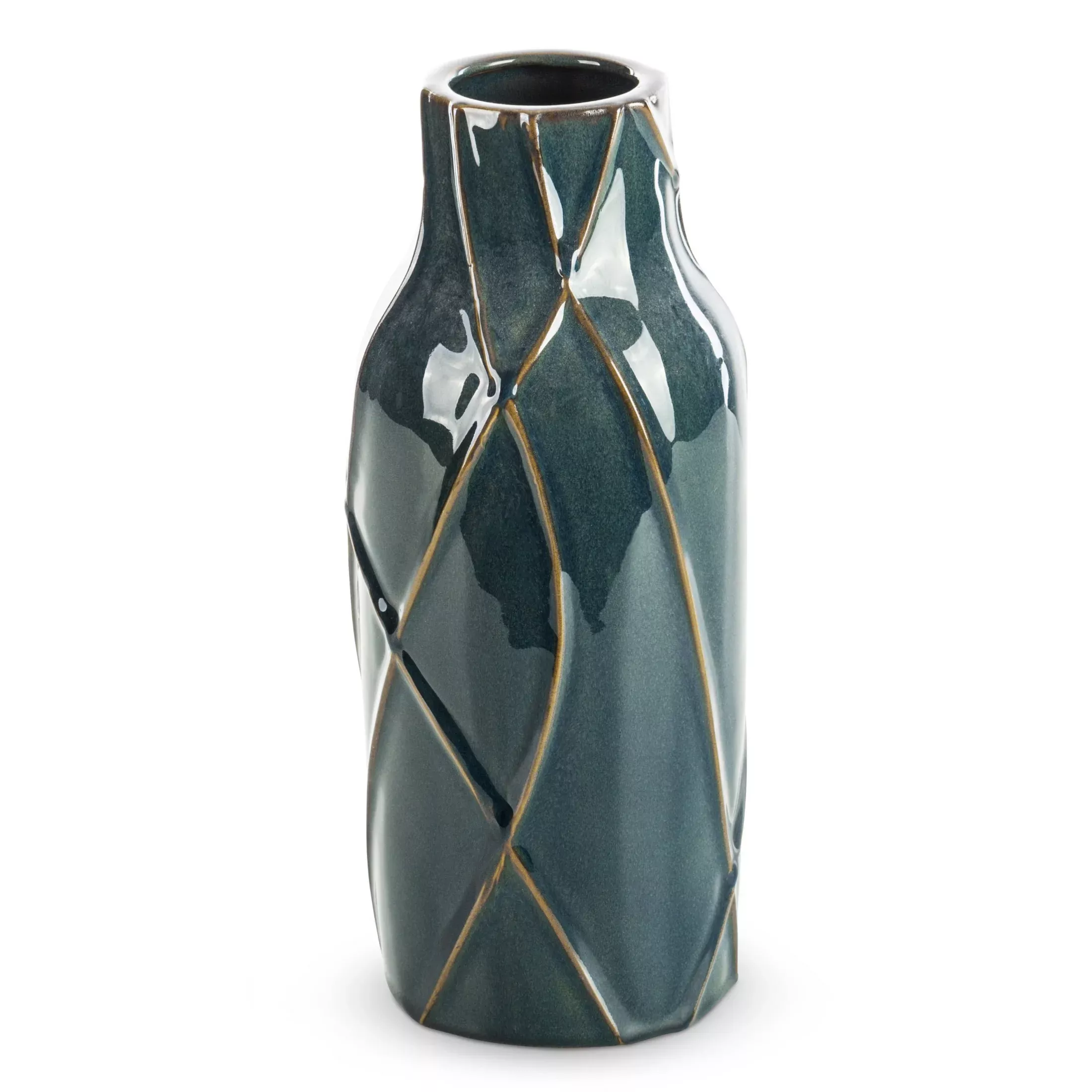 Wazon ceramiczny turkusowo-zielony z nowoczesnym wypukłym wzoremśrednica 13x30 cm TEO
