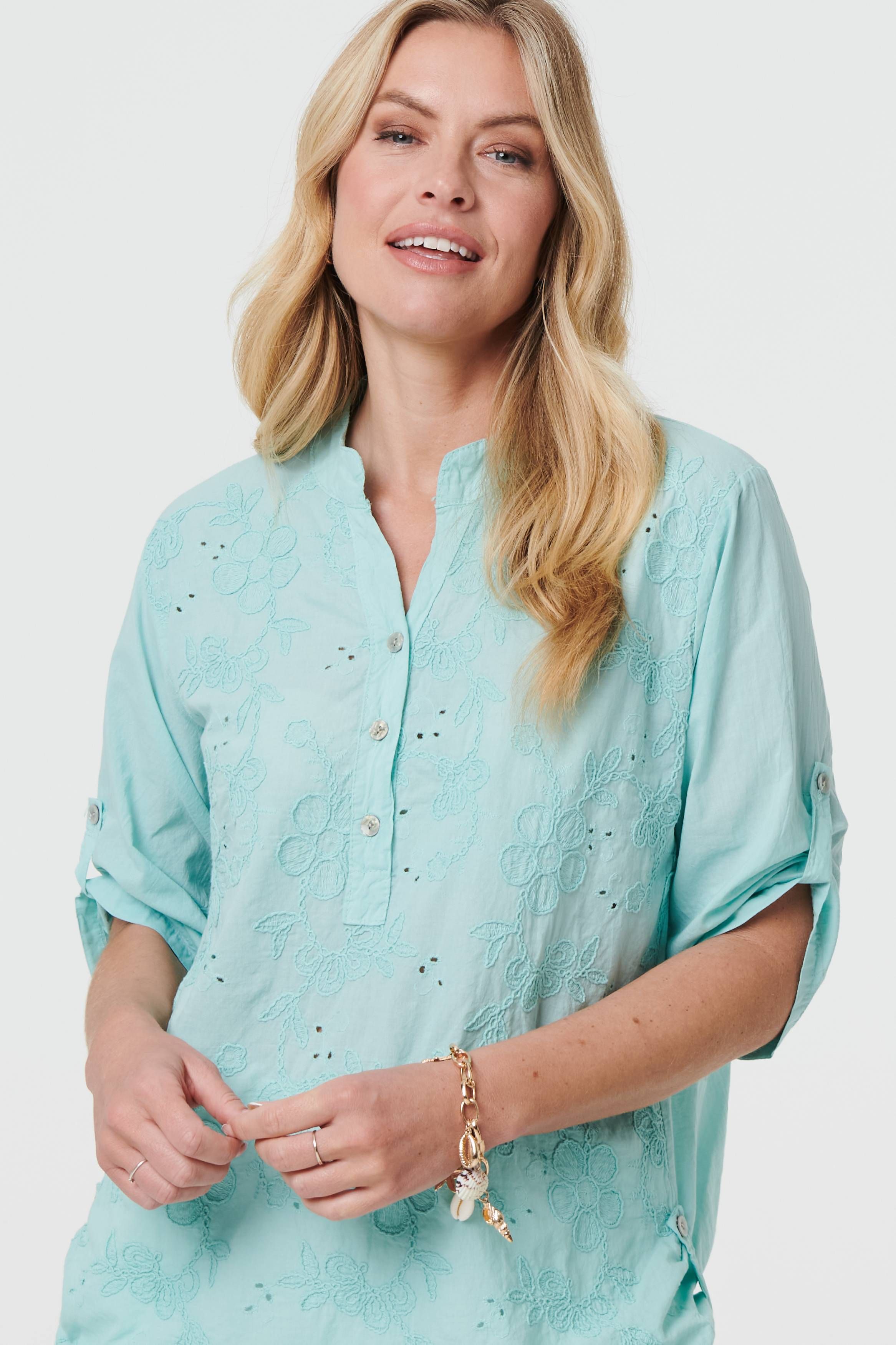 Izabel London Broderie Anglaise Button Front Blouse