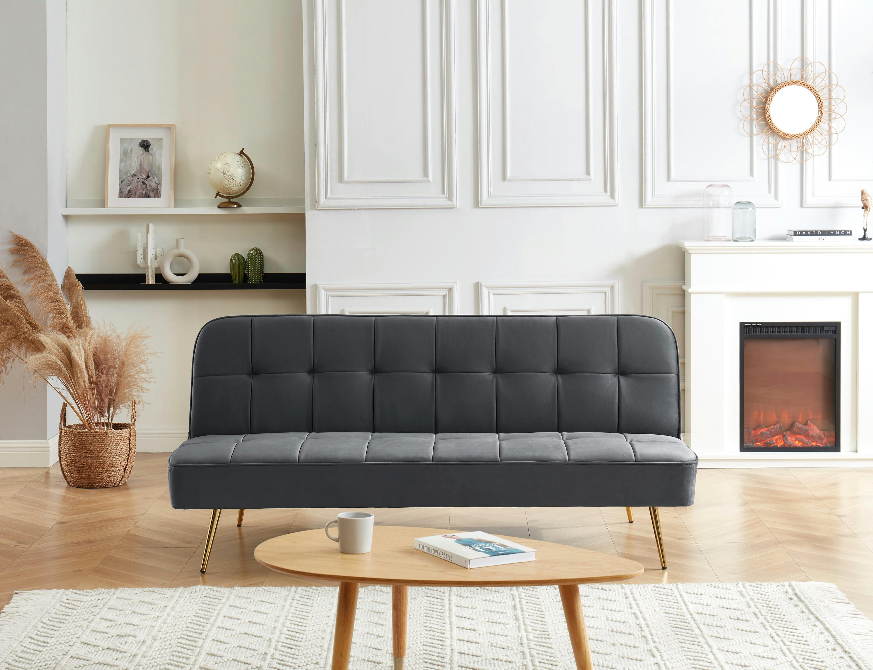 AROMA - Banquette en velours 3 places anthracite