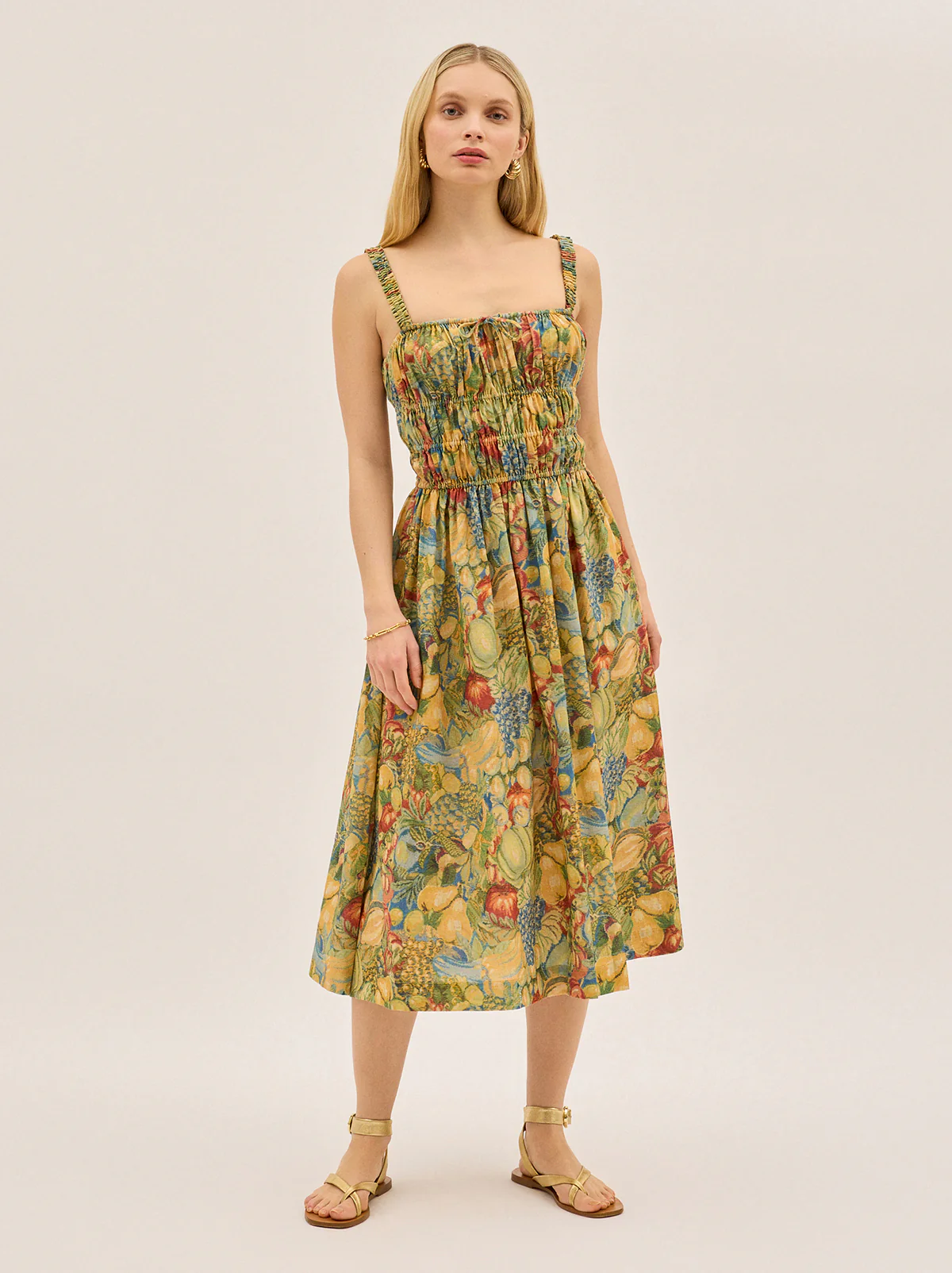 Arya Fruit Print Linen Blend Dress