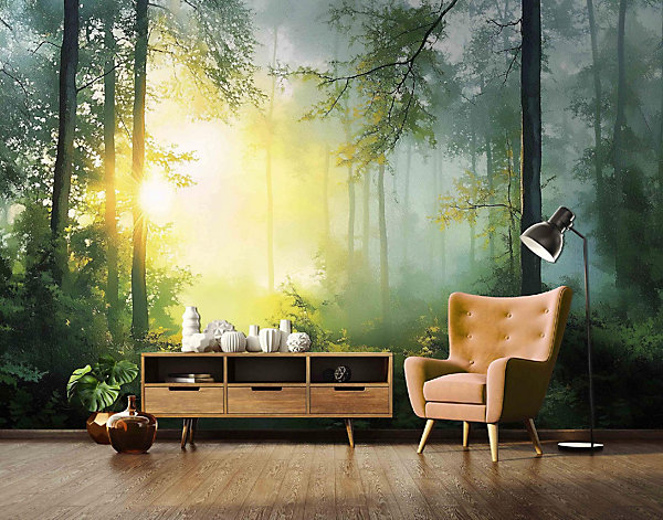 Papier Peint Intissé Panoramique Pour Chambre Cuisine Forêt 3D Vert 250x175