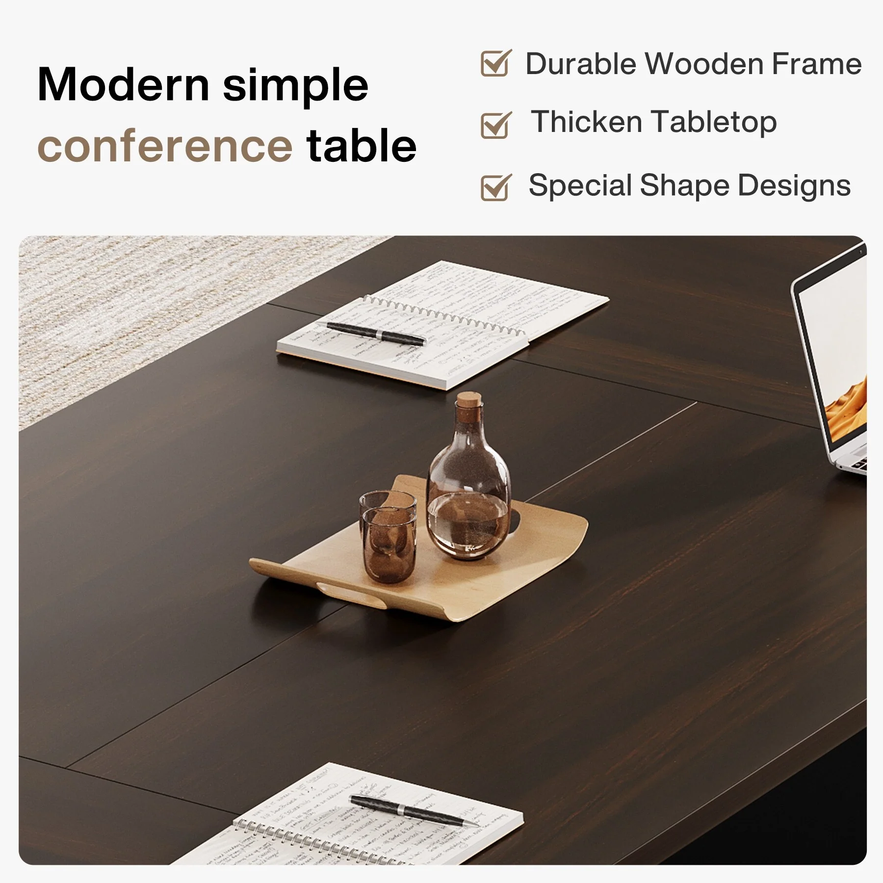 5.9 ft Modern Conference Table, Large Meeting Table for 6-8