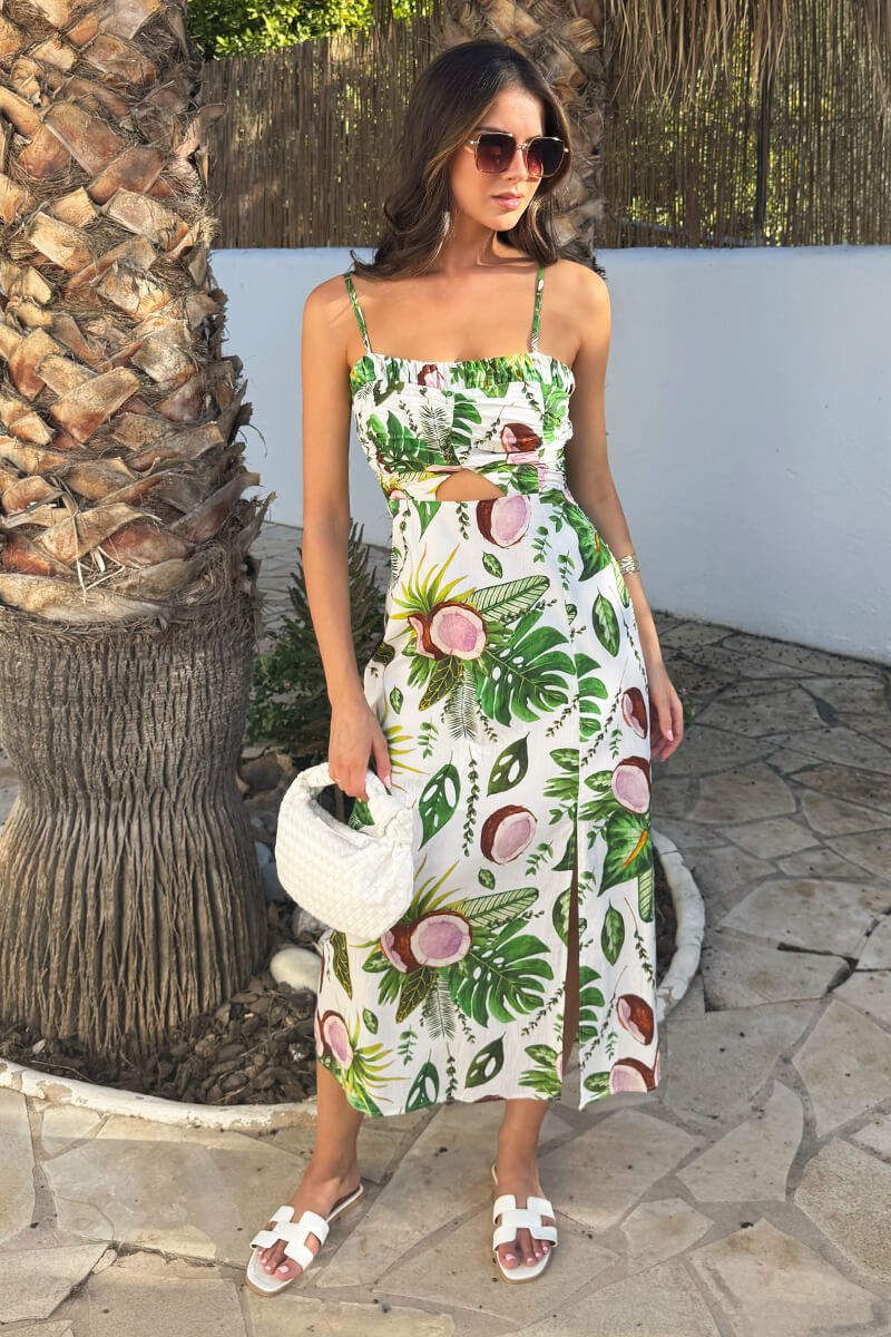 AX Paris Multi Coconut Print Strappy Cut Out Midi Dress