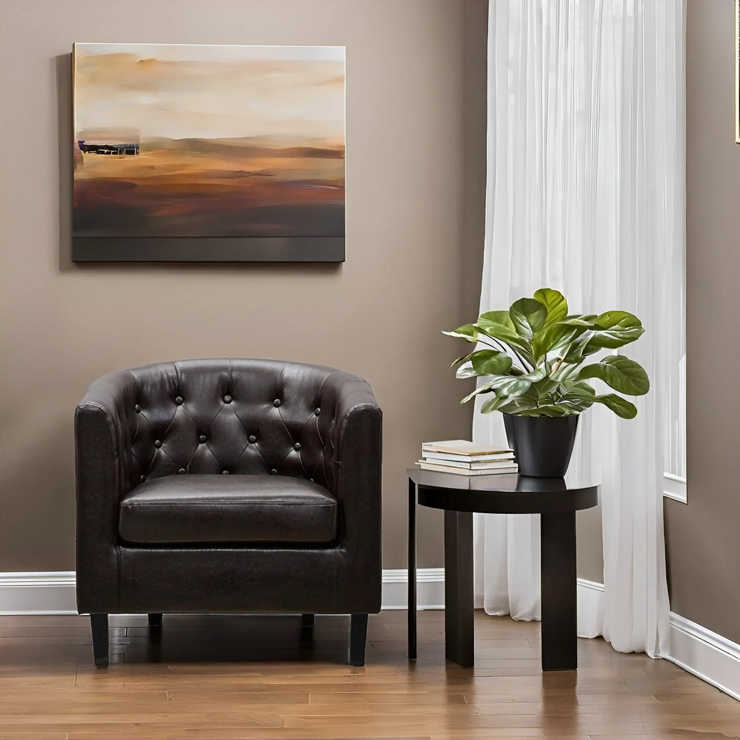 Accent Chair, Button Tufted Faux Leather Barrel Chair, Midcentury Modern Accent Chair, Comfy Armchair, Tub Barrel Chairs