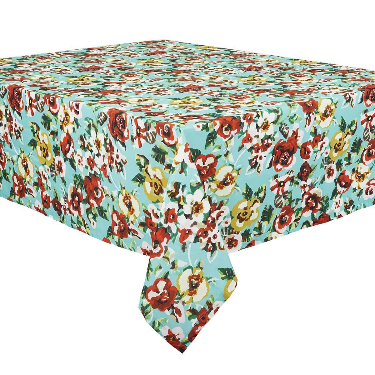 RITA - Nappe grand format en coton imprimé fleuri turquoise 140x235